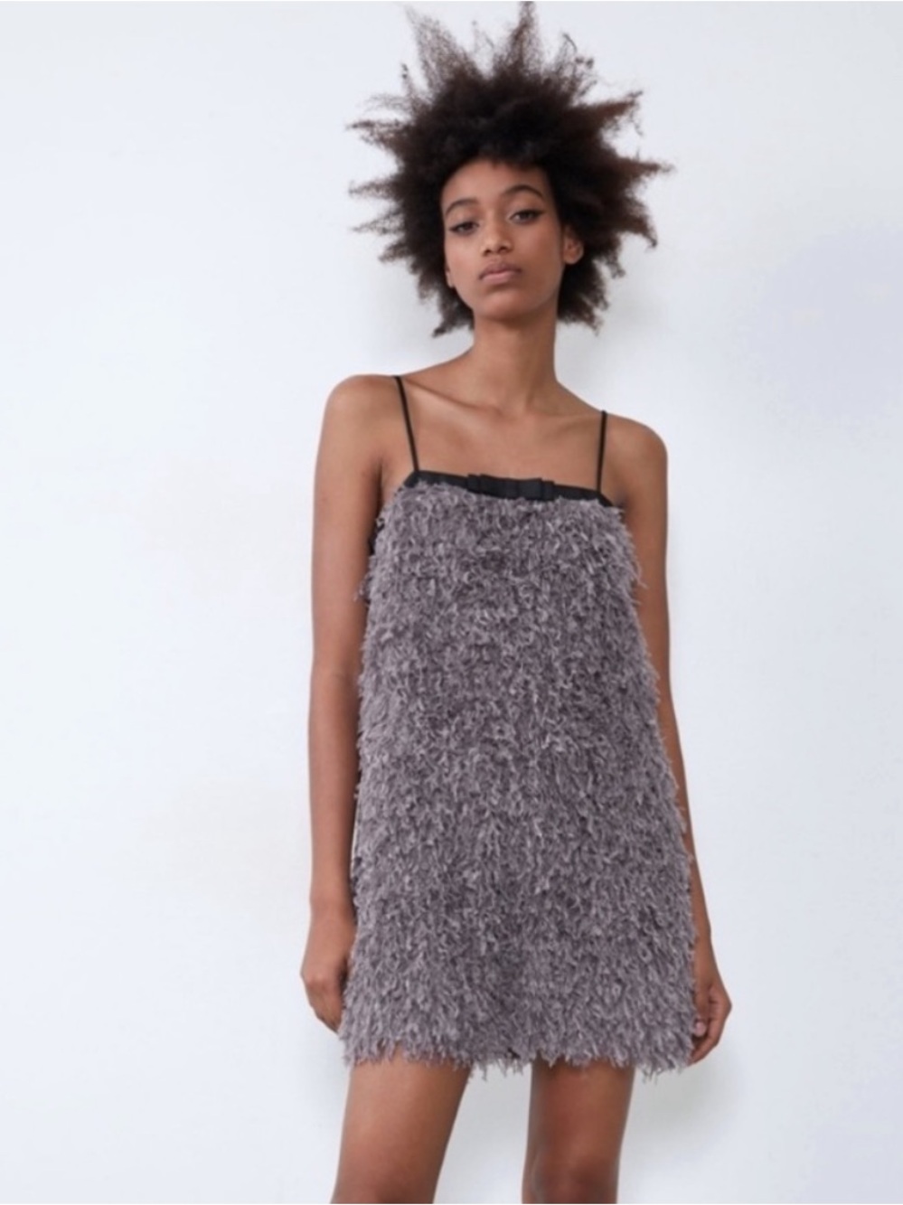 Zara Faux Feather Grey Mini Dress XS Whimsigoth